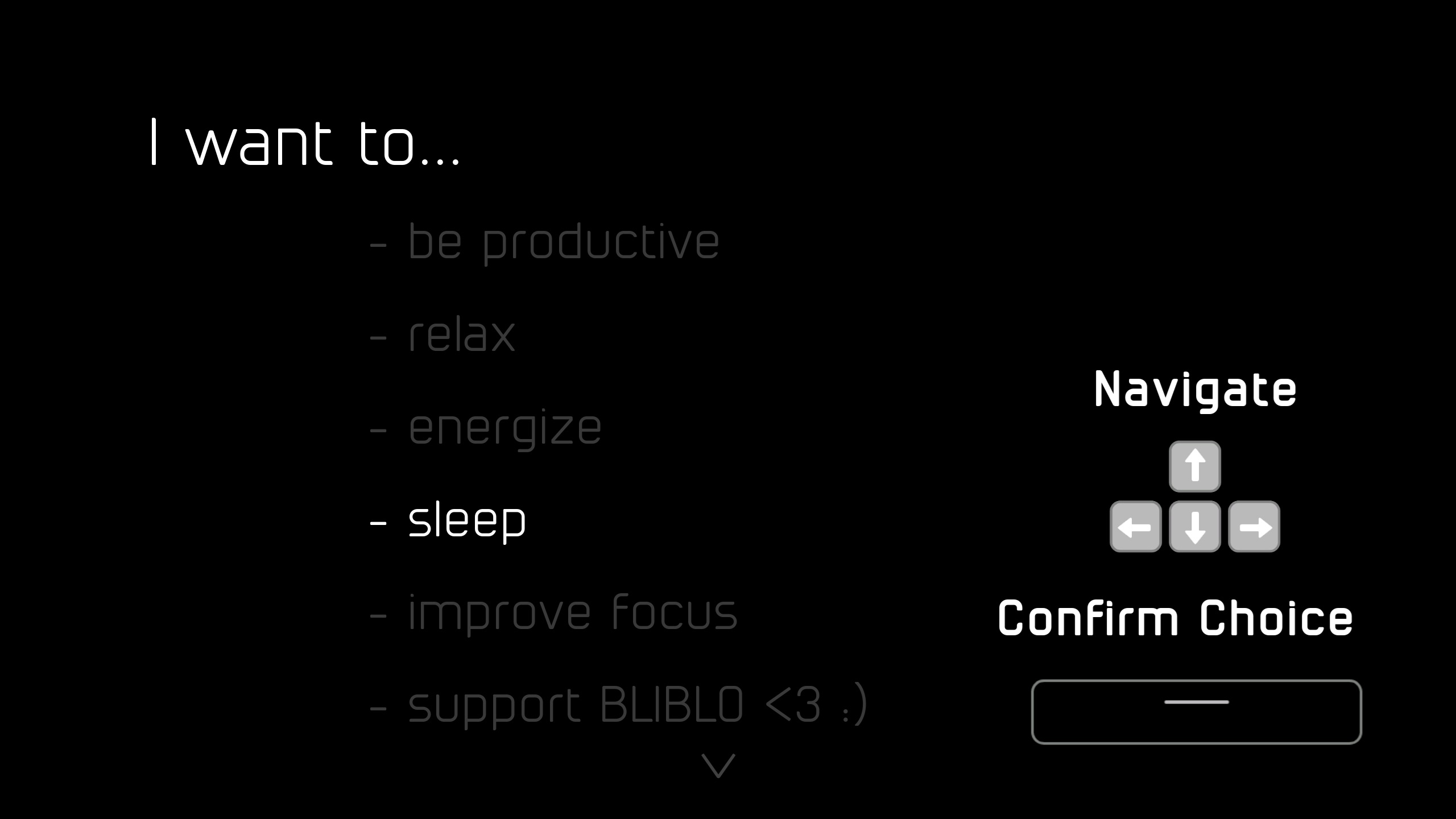 EYI sleep options menu screenshot